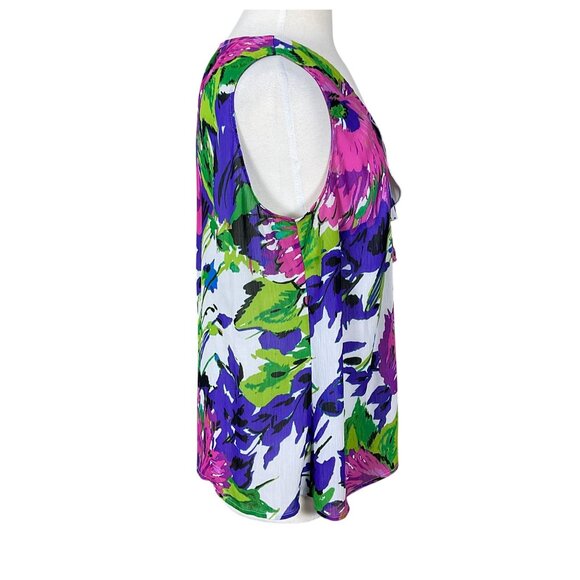 Lane Bryant Sleeveless Lined Colorful Tropical Print Center Ruffle Tank 16 - Picture 3 of 7